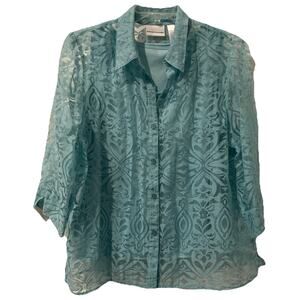 Alfred Dunner Turquoise Teal Scroll 2 PC SET - Cami Button Blouse Size 18